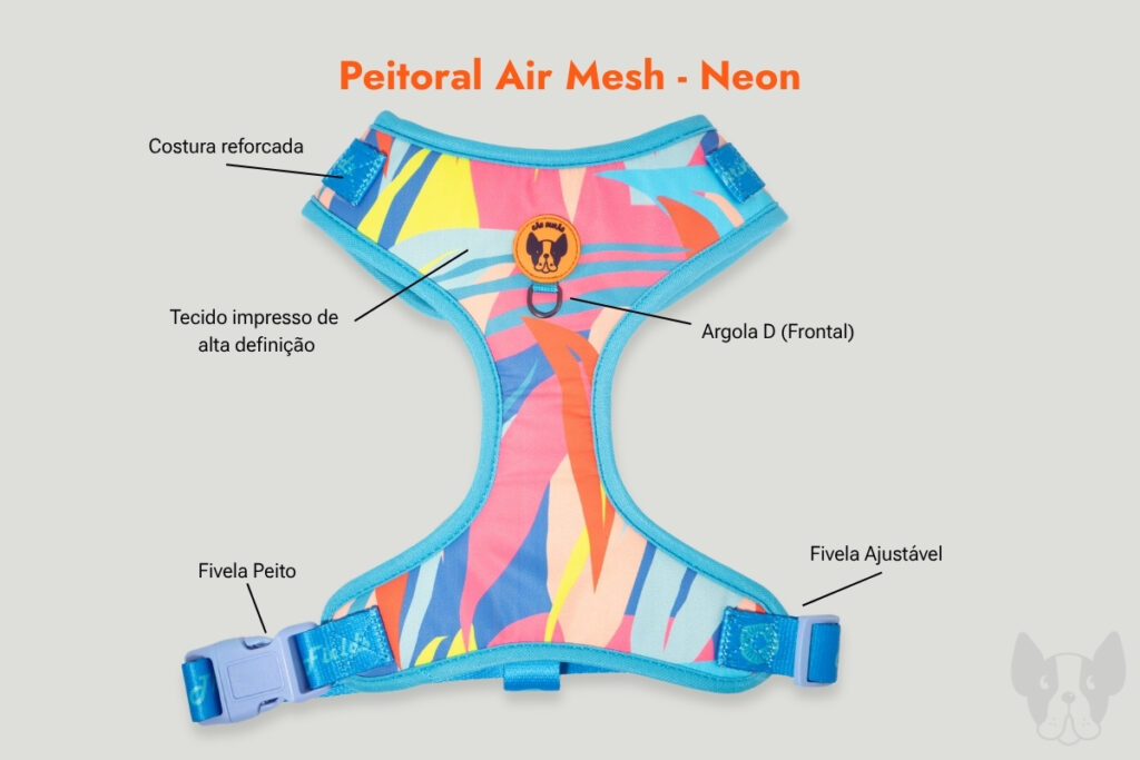 Frontal Imagen de Coleira Peitoral Air Mesh Neon do Cão Durão