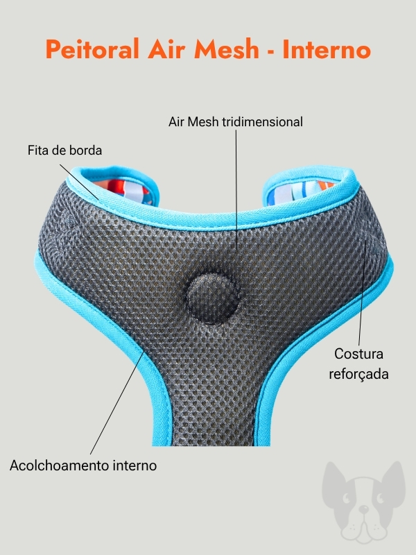 Interno detalhes do Coleira Peitoral Air Mesh do Cão Durão